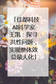 佳都科技AI科学家王凯：探寻共性问题，实现整体效益最大化