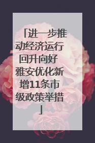 进一步推动经济运行回升向好 雅安优化新增11条市级政策举措